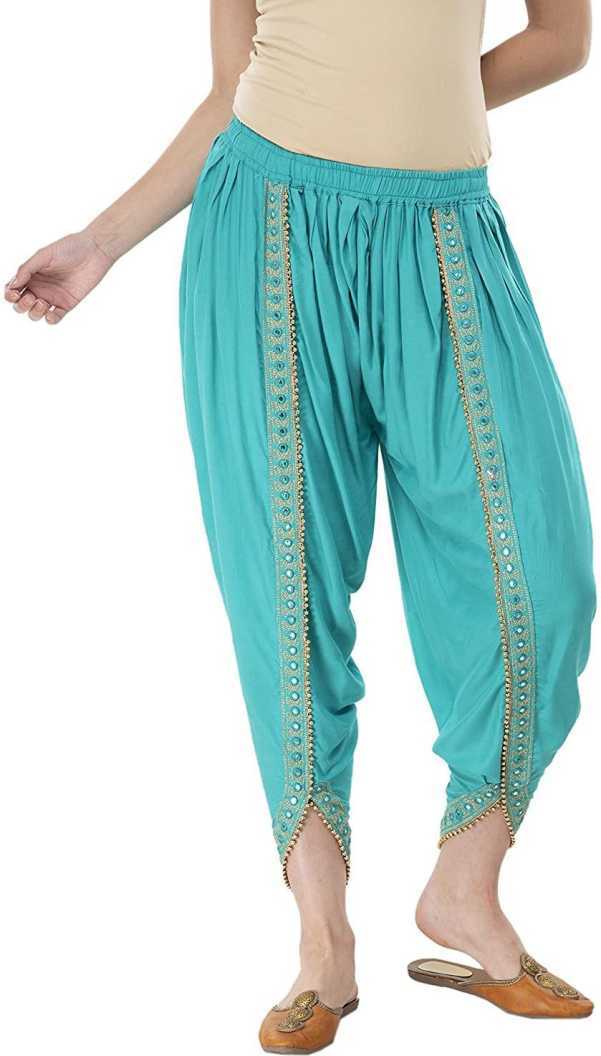 PAVONINE Rama Green Color Embellished Beetel Rayon Fabric Patiala For Women & Girls | Grocsy