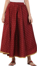 PAVONINE Maroon Color Golden Zari Work Satan Fabric Maxi Skirt For Women | Grocsy