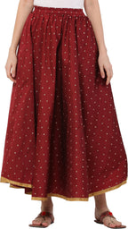 PAVONINE Maroon Color Golden Zari Work Satan Fabric Maxi Skirt For Women | Grocsy