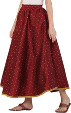 PAVONINE Maroon Color Golden Zari Work Satan Fabric Maxi Skirt For Women | Grocsy