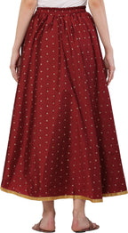 PAVONINE Maroon Color Golden Zari Work Satan Fabric Maxi Skirt For Women | Grocsy