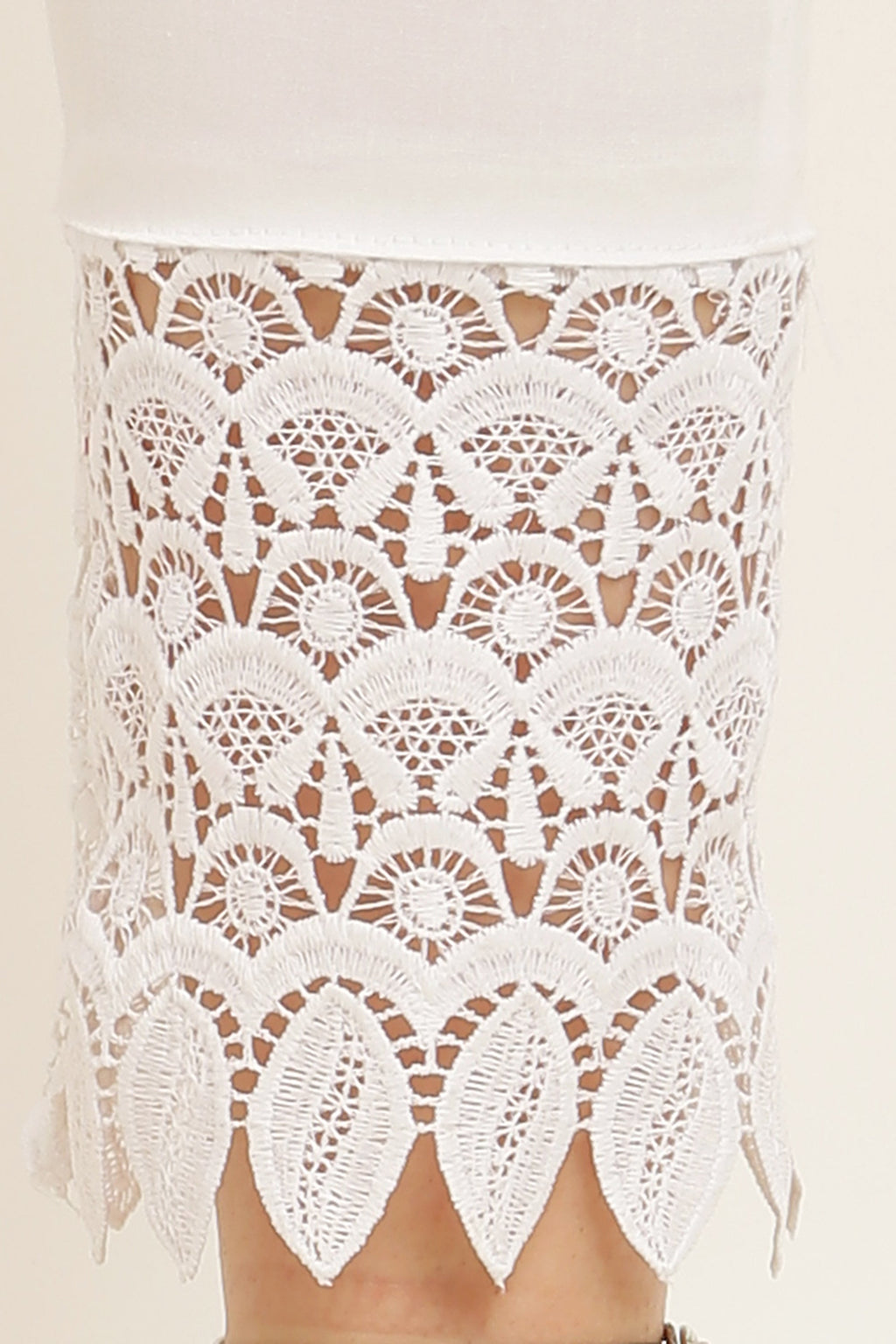 PAVONINE White Color Leaf Kirosia Lace Hem Cotton Fabric Palazzo For Women | Grocsy