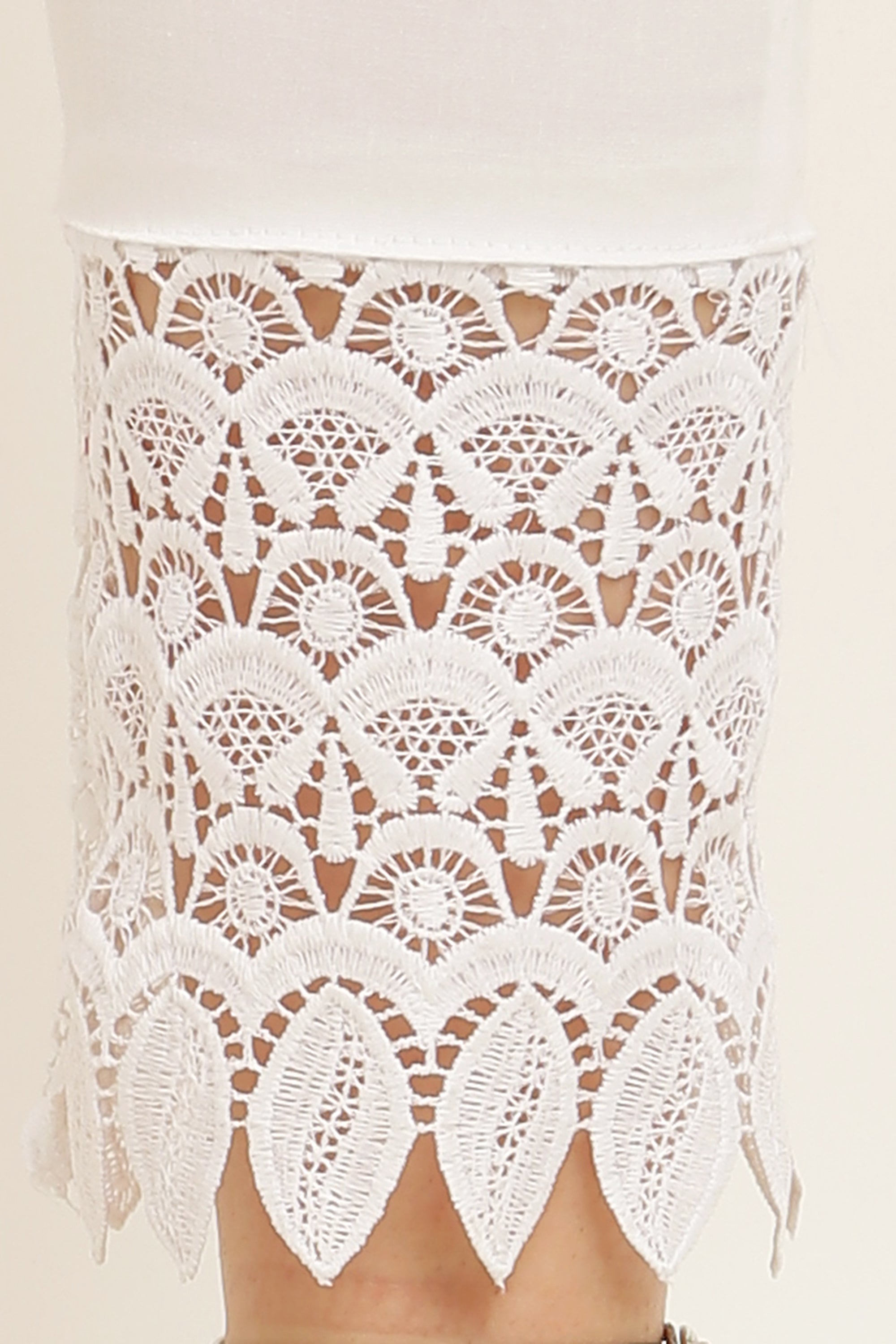 PAVONINE White Color Leaf Kirosia Lace Hem Cotton Fabric Palazzo For Women | Grocsy