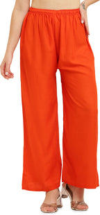 PAVONINE Orange Color Straight Fit Rayon Fabric Palazzo | Grocsy