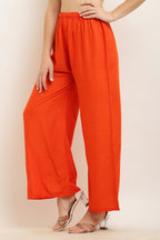 PAVONINE Orange Color Straight Fit Rayon Fabric Palazzo | Grocsy