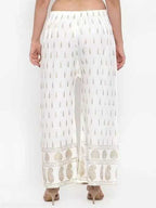 PAVONINE Off-White Color Rayon Fabric Bhutta Print Palazzo For Women | Grocsy