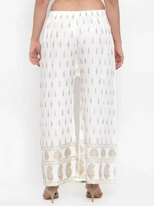PAVONINE Off-White Color Rayon Fabric Bhutta Print Palazzo For Women | Grocsy