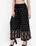 PAVONINE Black Color Rayon Fabric Bhutta Print Palazzo For Women | Grocsy