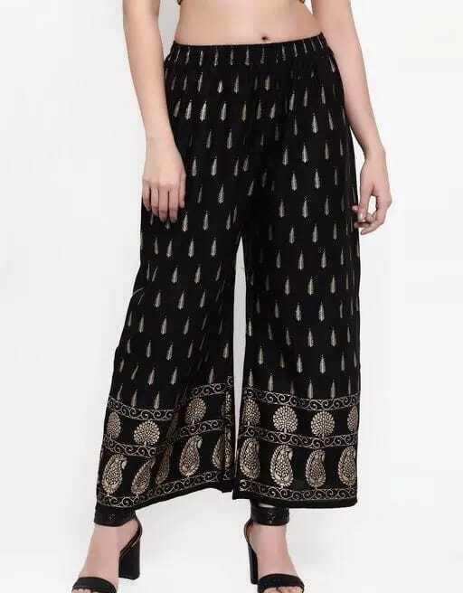 PAVONINE Black Color Rayon Fabric Bhutta Print Palazzo For Women | Grocsy
