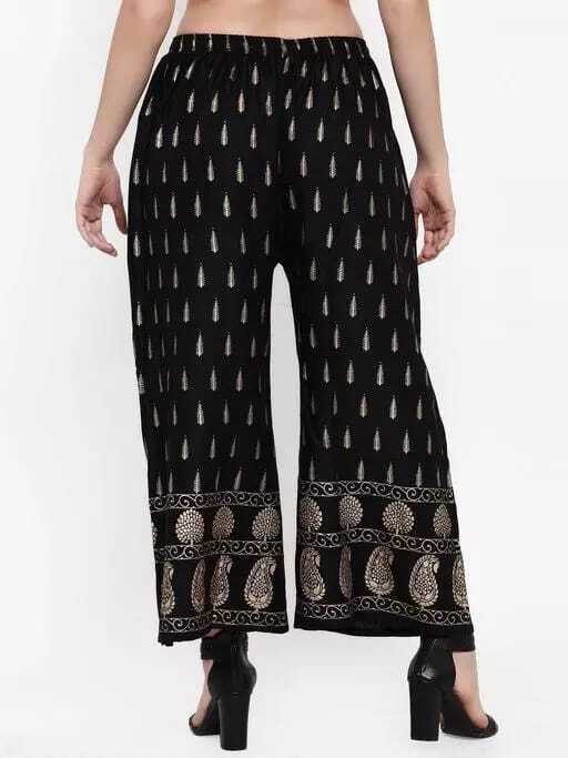 PAVONINE Black Color Rayon Fabric Bhutta Print Palazzo For Women | Grocsy