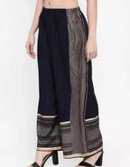 PAVONINE Navy Blue Color Rayon Fabric Side Print Palazzo For Women | Grocsy