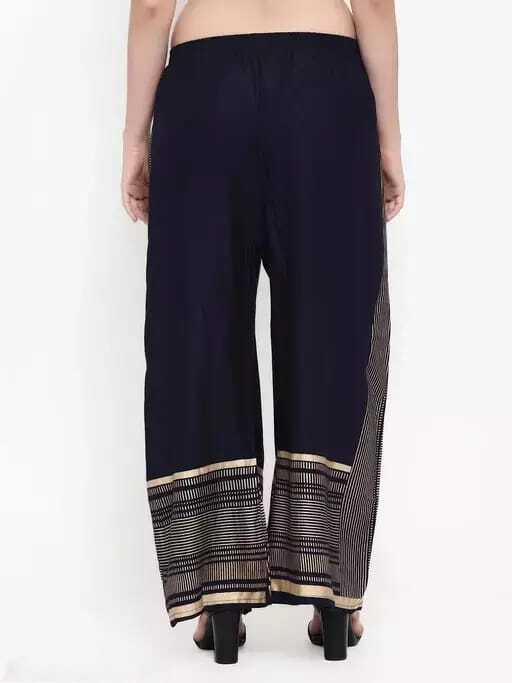PAVONINE Navy Blue Color Rayon Fabric Side Print Palazzo For Women | Grocsy