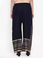 PAVONINE Navy Blue Color Rayon Fabric Side Print Palazzo For Women | Grocsy