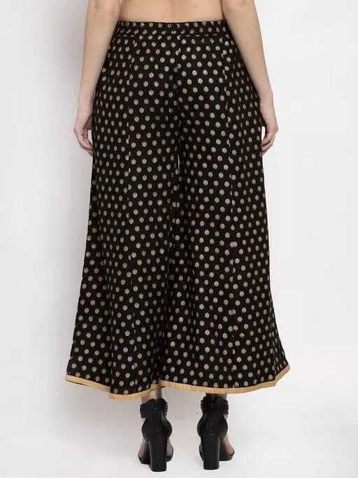 PAVONINE Black Color Rayon Fabric Sun Print Palazzo For Women | Grocsy