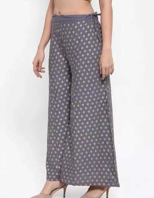 PAVONINE Grey Color Rayon Fabric Sun Print Palazzo For Women | Grocsy