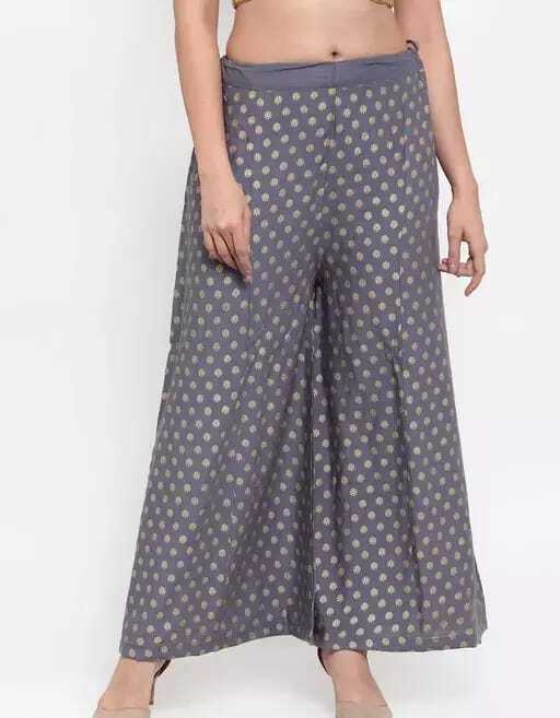 PAVONINE Grey Color Rayon Fabric Sun Print Palazzo For Women | Grocsy