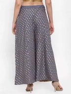 PAVONINE Grey Color Rayon Fabric Sun Print Palazzo For Women | Grocsy