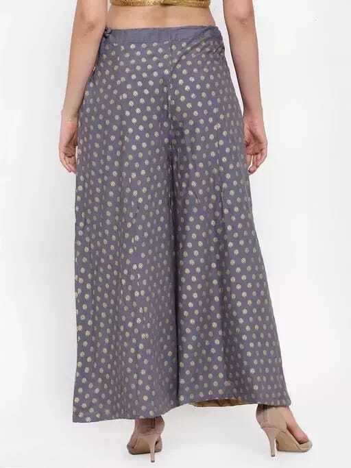 PAVONINE Grey Color Rayon Fabric Sun Print Palazzo For Women | Grocsy