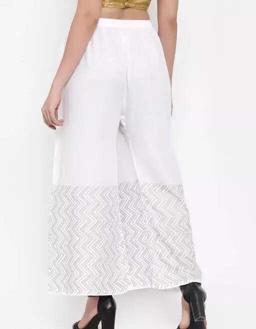 PAVONINE White Color Rayon Fabric Zig-Zag Printed Palazzo For Women | Grocsy