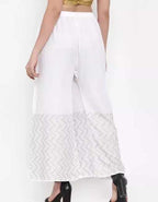 PAVONINE White Color Rayon Fabric Zig-Zag Printed Palazzo For Women | Grocsy