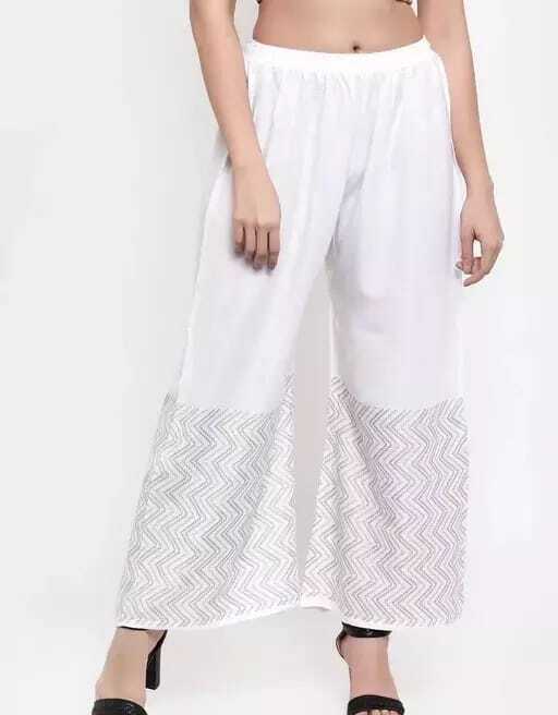 PAVONINE White Color Rayon Fabric Zig-Zag Printed Palazzo For Women | Grocsy