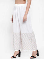 PAVONINE White Color Rayon Fabric Zig-Zag Printed Palazzo For Women | Grocsy