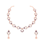 Tehzeeb Creations Gold-Polished Lavender Diamond Necklace With Earrings | Grocsy