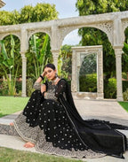 Anaita Black Faux Georgette Plazzo Suit With Embroidery & Sequins Work | Grocsy