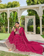 Anaita Red Faux Georgette Plazzo Suit With Embroidery & Sequins Work | Grocsy