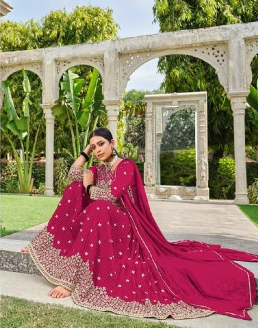 Anaita Red Faux Georgette Plazzo Suit With Embroidery & Sequins Work | Grocsy