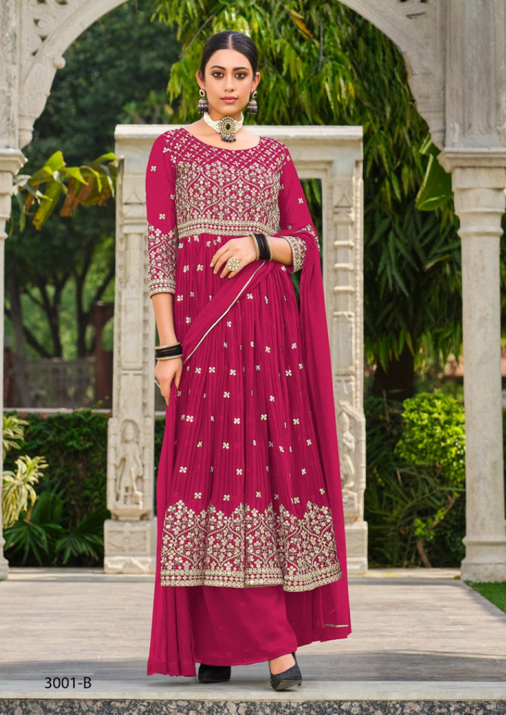 Anaita Red Faux Georgette Plazzo Suit With Embroidery & Sequins Work | Grocsy