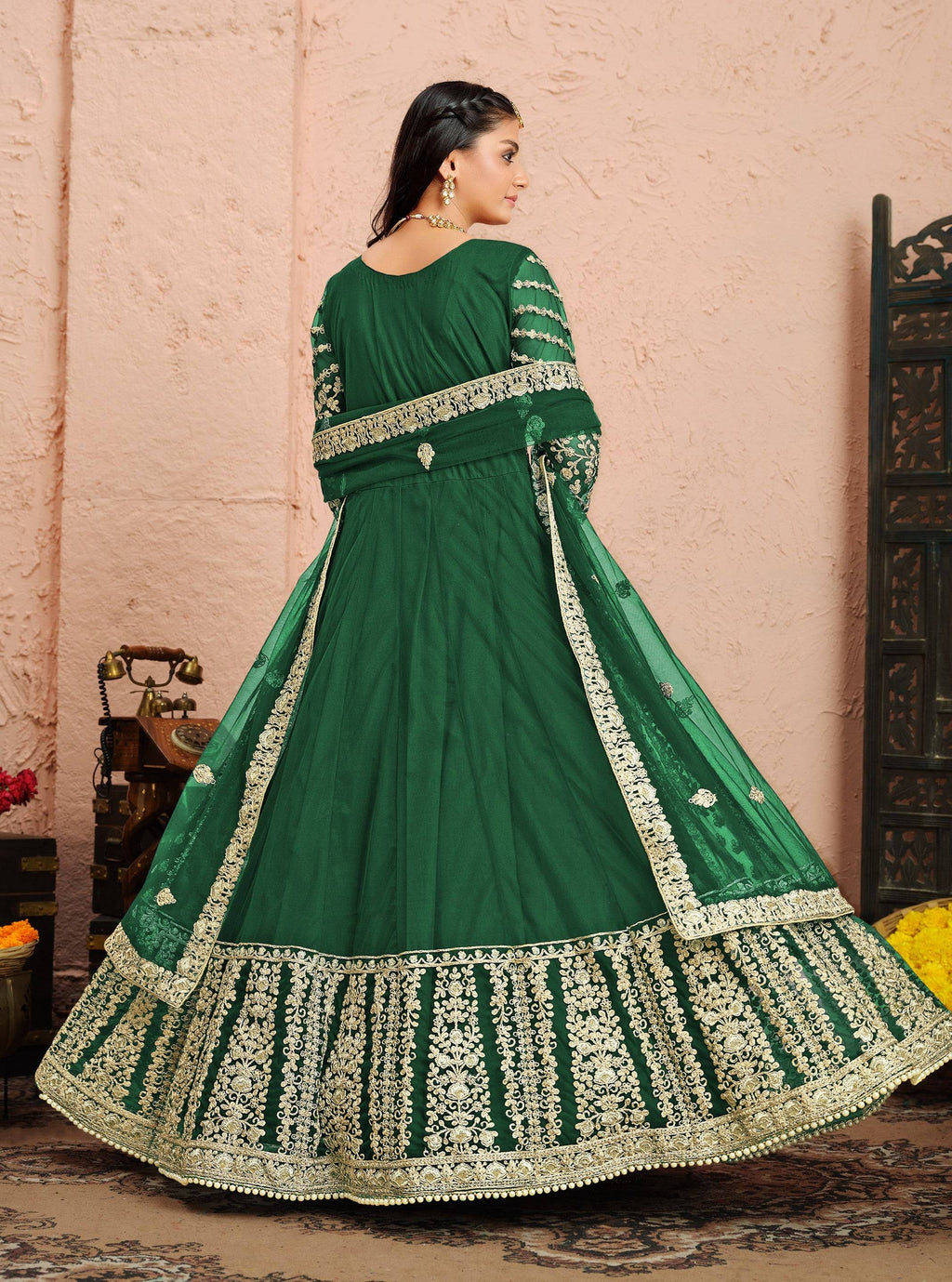 Anaita Green Embroidered Net Anarkali Suit | Grocsy