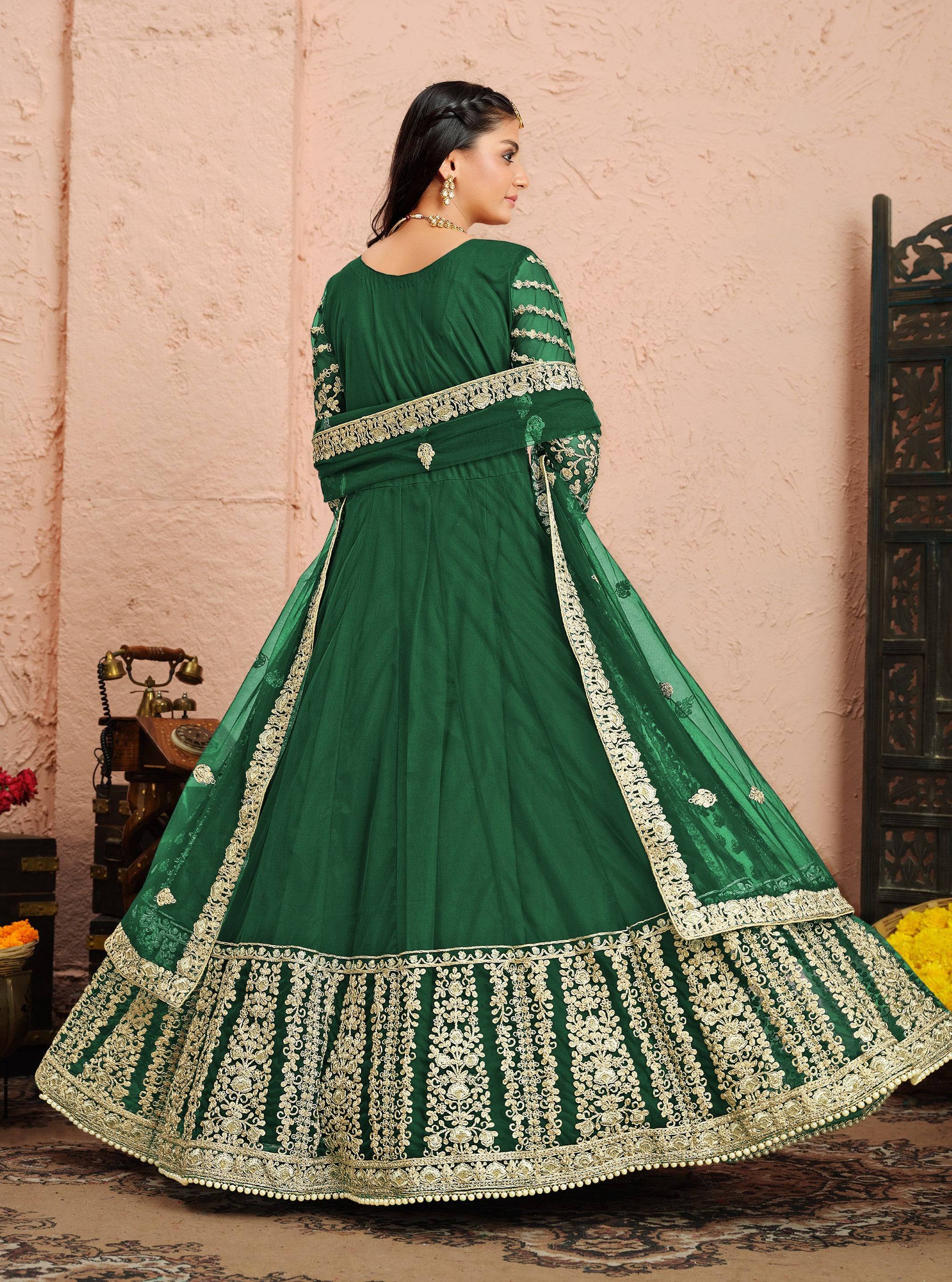 Anaita Green Embroidered Net Anarkali Suit | Grocsy