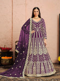 Anaita Purple Embroidered Net Anarkali Suit | Grocsy