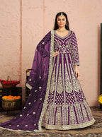 Anaita Purple Embroidered Net Anarkali Suit | Grocsy
