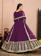 Anaita Purple Embroidered Net Anarkali Suit | Grocsy