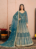 Anaita Teal Embroidered Net Anarkali Suit | Grocsy