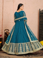 Anaita Teal Embroidered Net Anarkali Suit | Grocsy