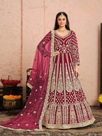 Anaita Pink Embroidered Net Anarkali Suit | Grocsy