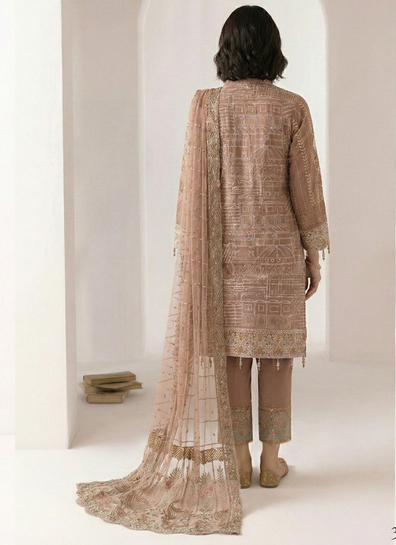 Vegaa Fashion Light Brown Georgette Embroidered Designer Salwar Suit | Grocsy