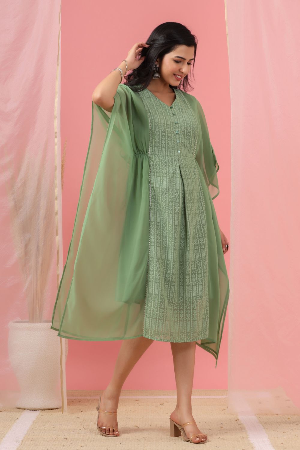 Juniper Womens Sagegreen Embroidered Kaftan | Grocsy
