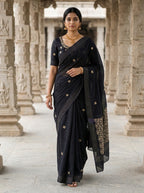 Mameraa Sarees Black Matka Silk Saree With All Over Designer Embroidery-Black | Grocsy