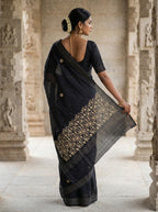 Mameraa Sarees Black Matka Silk Saree With All Over Designer Embroidery-Black | Grocsy
