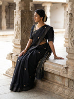 Mameraa Sarees Black Matka Silk Saree With All Over Designer Embroidery-Black | Grocsy
