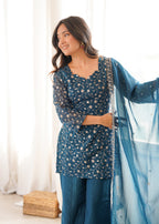 Lorenvalley Fashion Rama Crunchy Silk With Embroidery Sequence Jari Work Kurta Bell Bottom Pant With Dupatta | Grocsy