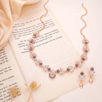 Tehzeeb Creations Gold-Polished Lavender Diamond Necklace With Earrings | Grocsy