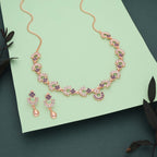 Tehzeeb Creations Gold-Polished Lavender Diamond Necklace With Earrings | Grocsy