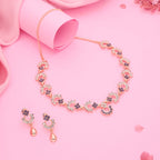 Tehzeeb Creations Gold-Polished Lavender Diamond Necklace With Earrings | Grocsy