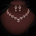 Tehzeeb Creations Gold-Polished Lavender Diamond Necklace With Earrings | Grocsy