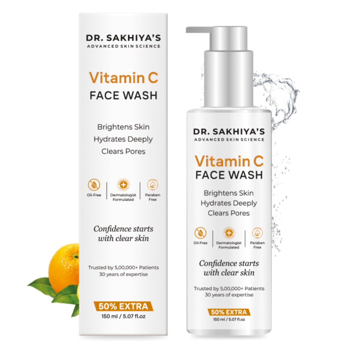 Dr.Sakhiya Vitamin C Face Wash Daily Glowing and Brightening Cleanser with Antioxidants | Grocsy